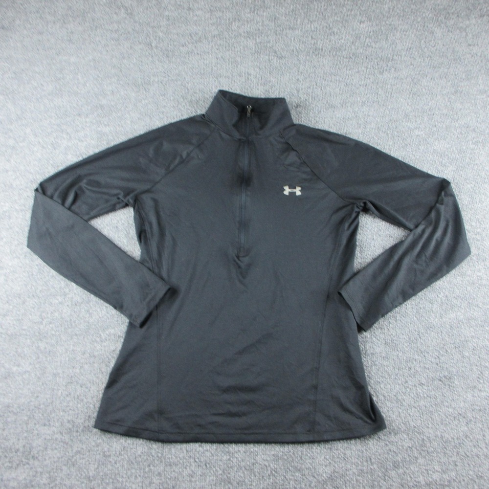 Under Armour HeatGear Shirt Womens M Black 1/4 Zip Long Sleeve Running Athletic